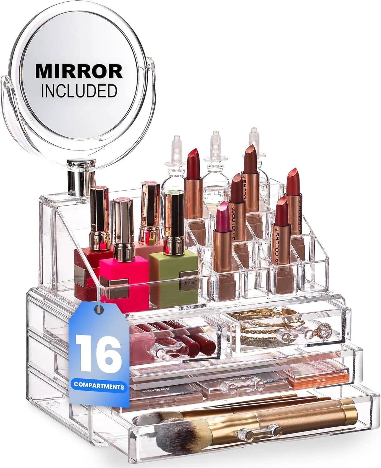 Clear Acrylic Cosmetic Organizer with Mirror 4 Drawers